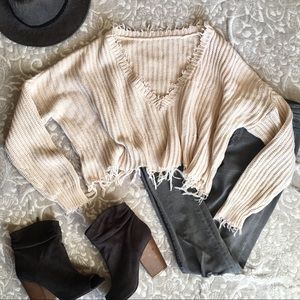 Skylar + Madison Brand: Taupe Raw Hem Sweater